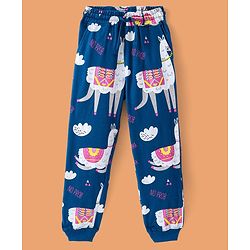 Pine Kids Heavy Gauge Premium Fabric Full Sleeves Lama Printed Night Suit - Navy Blue