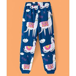 Pine Kids Heavy Gauge Premium Fabric Full Sleeves Lama Printed Night Suit - Navy Blue