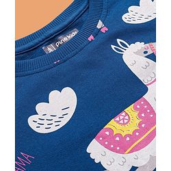 Pine Kids Heavy Gauge Premium Fabric Full Sleeves Lama Printed Night Suit - Navy Blue
