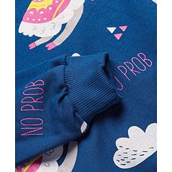 Pine Kids Heavy Gauge Premium Fabric Full Sleeves Lama Printed Night Suit - Navy Blue