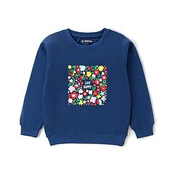 Pine Kids Looper Knit Full Sleeves Night Suit with Floral Print - Navy Blue