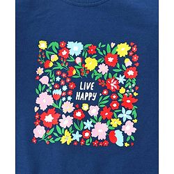 Pine Kids Looper Knit Full Sleeves Night Suit with Floral Print - Navy Blue
