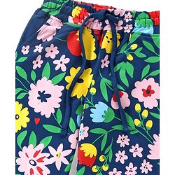 Pine Kids Looper Knit Full Sleeves Night Suit with Floral Print - Navy Blue