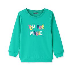 Pine Kids Heavy Gauge Premium Fabric Full Sleeves Text Printed Night Suit - Green & Navy Blue
