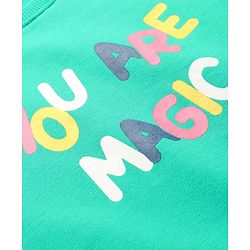 Pine Kids Heavy Gauge Premium Fabric Full Sleeves Text Printed Night Suit - Green & Navy Blue