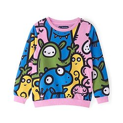 Pine Kids Heavy Gauge Premium Fabric Full Sleeves Monster Printed Night Suit - Pink