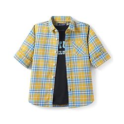 Pine Kids Cotton Woven Full Sleeves Checks Shirt With Text Print T- Shirt - Yellow & Blue