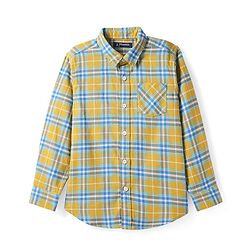 Pine Kids Cotton Woven Full Sleeves Checks Shirt With Text Print T- Shirt - Yellow & Blue