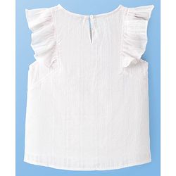 Pine Kids Cotton Woven Frill Sleeves Solid Colour Top With Embroidery - White