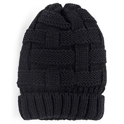 Pine Kids Woollen Cap with Cable Knit Design - Black
