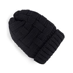 Pine Kids Woollen Cap with Cable Knit Design - Black