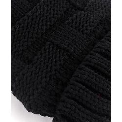 Pine Kids Woollen Cap with Cable Knit Design - Black