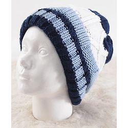 Pine Kids Knit Stripe Design Winter Cap - White & Blue