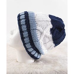 Pine Kids Knit Stripe Design Winter Cap - White & Blue