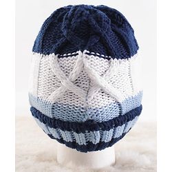 Pine Kids Knit Stripe Design Winter Cap - White & Blue