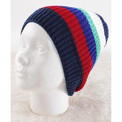 Pine Kids Knit Stripe Designed Winter Cap - Blue & Red
