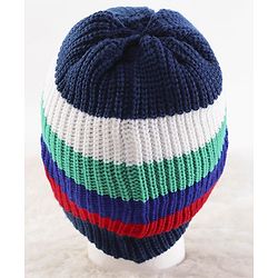 Pine Kids Knit Stripe Designed Winter Cap - Blue & Red