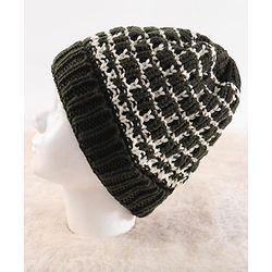 Pine Kids Knit Net Design Winter Cap - Dark Green