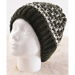 Pine Kids Knit Net Design Winter Cap - Dark Green