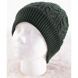 Pine Kids Woollen Knit Solid Beanie Cap & Muffler Set - Dark Green