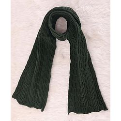 Pine Kids Woollen Knit Solid Beanie Cap & Muffler Set - Dark Green