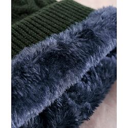 Pine Kids Woollen Knit Solid Beanie Cap & Muffler Set - Dark Green
