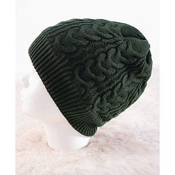 Pine Kids Woollen Knit Solid Beanie Cap & Muffler Set - Dark Green