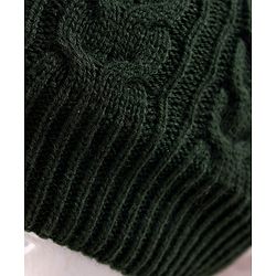 Pine Kids Woollen Knit Solid Beanie Cap & Muffler Set - Dark Green