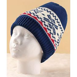 Pine Kids Woollen Cap Muffler & Mittens Sets with Aztec Design - Navy Blue & White