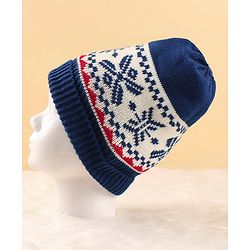 Pine Kids Woollen Cap Muffler & Mittens Sets with Aztec Design - Navy Blue & White