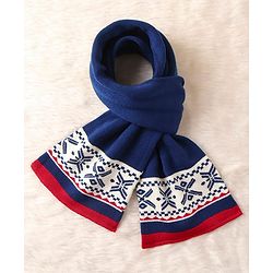 Pine Kids Woollen Cap Muffler & Mittens Sets with Aztec Design - Navy Blue & White