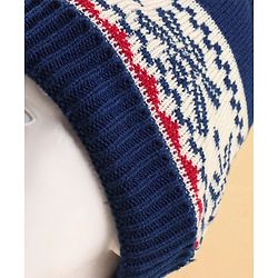 Pine Kids Woollen Cap Muffler & Mittens Sets with Aztec Design - Navy Blue & White