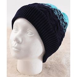 Pine Kids Knit Woollen Cap & Muffler Blue & Black - Diameter 13.5 cm