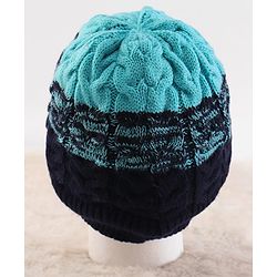 Pine Kids Knit Woollen Cap & Muffler Blue & Black - Diameter 13.5 cm