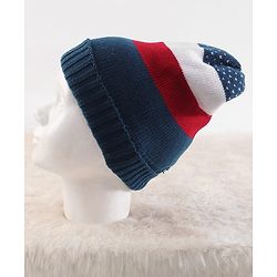 Pine Kids Knit Woollen Cap & Muffler with Colour Block Design Navy Blue & Red - Diameter 10 cm