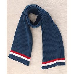 Pine Kids Knit Woollen Cap & Muffler with Colour Block Design Navy Blue & Red - Diameter 10 cm