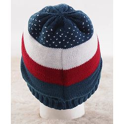 Pine Kids Knit Woollen Cap & Muffler with Colour Block Design Navy Blue & Red - Diameter 10 cm