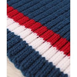 Pine Kids Knit Woollen Cap & Muffler with Colour Block Design Navy Blue & Red - Diameter 10 cm
