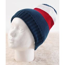 Pine Kids Knit Woollen Cap & Muffler with Colour Block Design Navy Blue & Red - Diameter 10 cm
