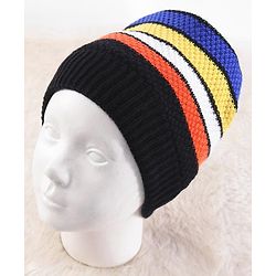 Pine Kids Knit Striped Designed Winter Cap - Black & Blue