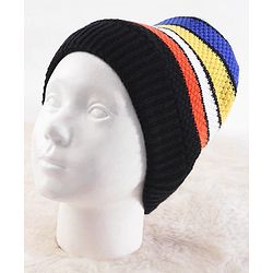 Pine Kids Knit Striped Designed Winter Cap - Black & Blue