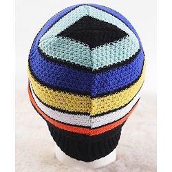 Pine Kids Knit Striped Designed Winter Cap - Black & Blue