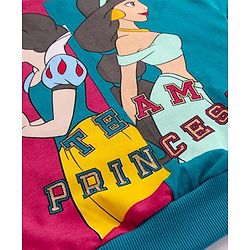 Pine Kids Disney Terry Knit Full Sleeves Sweatshirt With Cut & Sew Design & Disney Princesses Graphics - Purple & Navy Blue