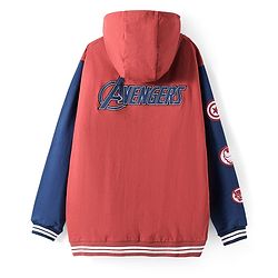 Pine Kids Marvel Terry Knit Full Sleeves Hooded Front Open Sweatjacket with Front & Back Avenger Graphics & Badge Detailing - Dark Red & Blue