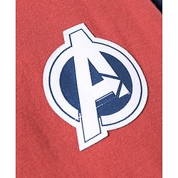 Pine Kids Marvel Terry Knit Full Sleeves Hooded Front Open Sweatjacket with Front & Back Avenger Graphics & Badge Detailing - Dark Red & Blue