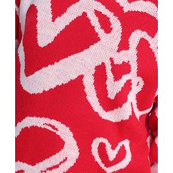 Pine Kids Full Sleeves Pull Over Sweater with Heart Print - Red
