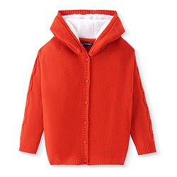 Pine Kids Knit Full Sleeves Hooded Front Open Solid Sweater - Red