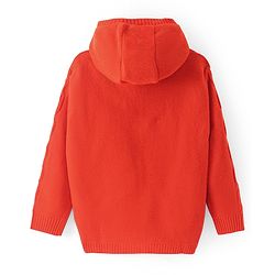 Pine Kids Knit Full Sleeves Hooded Front Open Solid Sweater - Red