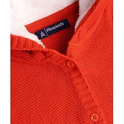 Pine Kids Knit Full Sleeves Hooded Front Open Solid Sweater - Red