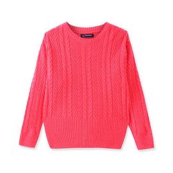 Pine Kids Knitted Full Sleeves Pullover With Cable Knit Design - Neon Pink
